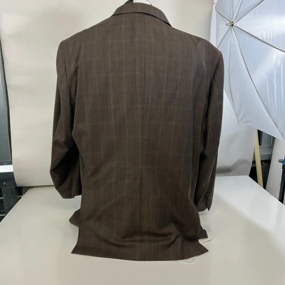 Peter Millar Men's Blazer‎ Sport Coat Jacket Brown Plaid Glen Check Wool 48